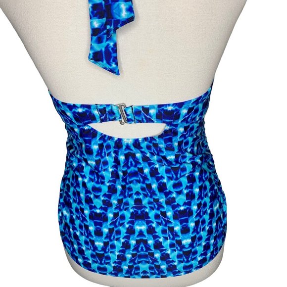 Athleta Tie Dye Tara Halter Tankini Top Size 34B/C Blue Hooks In Back - Picture 5 of 10